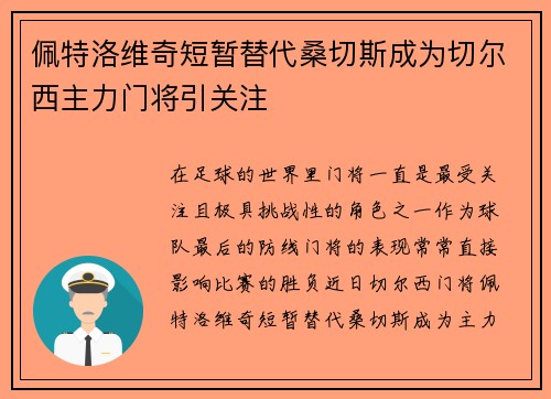 佩特洛维奇短暂替代桑切斯成为切尔西主力门将引关注 佩特洛维奇短暂替代桑切斯成为切尔西主力门将引关注